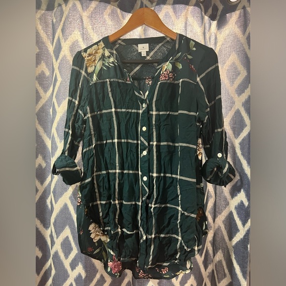 Dress Barn Floral Plaid Button Up Size Large - Picture 1 of 5
